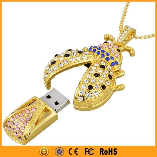 New Necklace Bug Gold Pendant USB 8GB 16GB Crystal Pen Drive