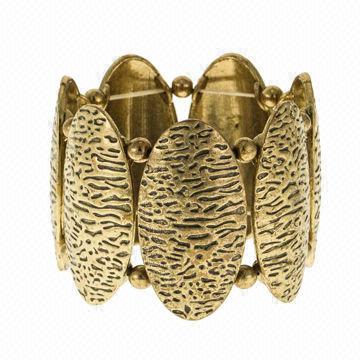 Large Oval Patterned Casting Bracelet in Burnished Gold Plating, Matching Necklace are Available