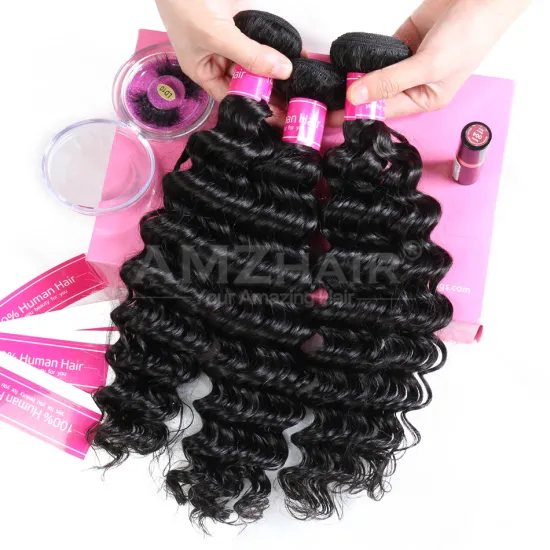 Deep Wave Human Hair Extension Double Weft Wholesale Raw Curly Indian Virgin Cuticle Aligned Human Hair Bundle Large Stock