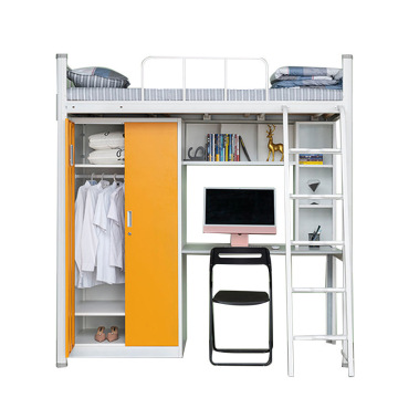 Letto in ferro combinato monopezzo per studenti - A appartamento singolo letto elevato con scrivania e libreria all'ingrosso