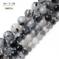 natural stone beads black quartz rutilated round stone beads for jewelry making 15inches/strand 6/8/10/12mm