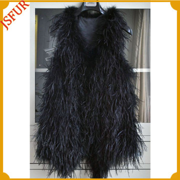 2015 Black Ostrich Feather Vest Women's Fur Vest With Real Ostrich Feather