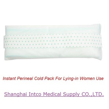 Instant perineal cold pack with self-adhesive strip
