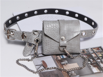 Fashion All-match Grey&Pink Croco Lipstick Belt Bag