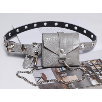 Fashion All-Match Grey &amp; Pink Croco Lipstick Belt Sac