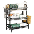 رف أطباق حديدي ثلاثي الطبقات مع حامل أدوات المائدة