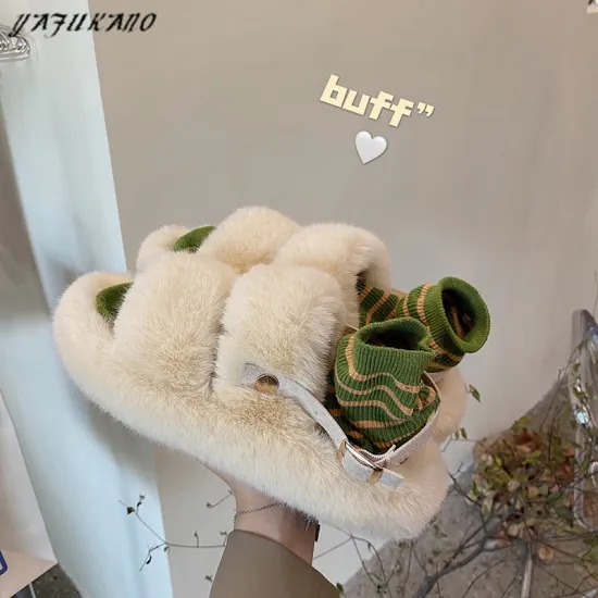 Fashion Mink Fur Slippers Hairy Sandals Slippers for Women Outdoor 2020 New Autumn All-Match Korean Cute Fluffy Chic Furry Shoes