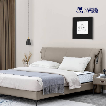 Dark Gray Leather Bed Contemporary Style