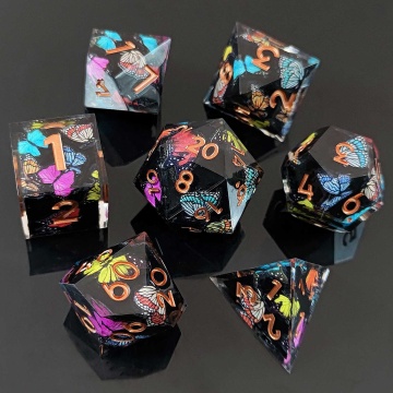 Colorful Butterfly Pattern Polyhedral Resin Dice Set for DND Gamers