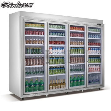 Upright Commercial Refrigerator with 4 Glass Door for Supermarket Drink Display