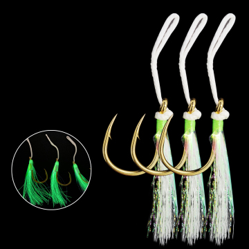 Wholesale Metal Small Sea Fishing Jigging Hook Set with Lure Plate and Bionic Luminous Feathers