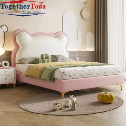 Soft Leather Bed with Adorable Bear Design