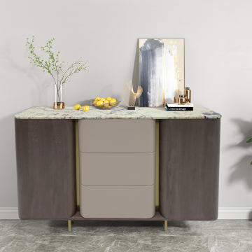 Custom Italian Leather Interior Wood Veneer Storage Luxury Desk with Marble Top