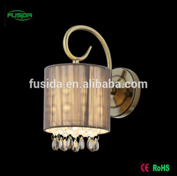 Wholesale classic fabric shade crystal bedside light/home lighting fabric wall lamp
