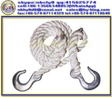 3 strand white polyamide nylon tow rope , polyester auto towing rope , polypropylene pp towing rope with hook