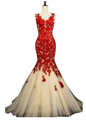 Red Lace Bridal Gown 2015 Mermaid Wedding Dress
