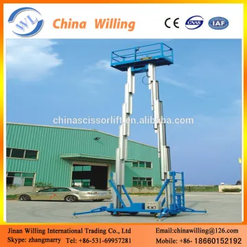 Mobile stable aerial working man lift double mast aluminum lift for sale WLA0.2-6