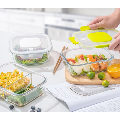 Caja de almuerzo de vidrio para calefacción por microondas