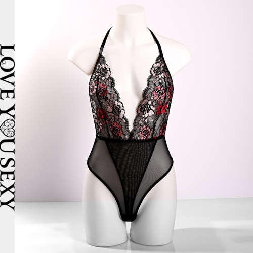 Bodysuits Sexy Lingerie Black Lace High Hip Bodysuit Manufactory