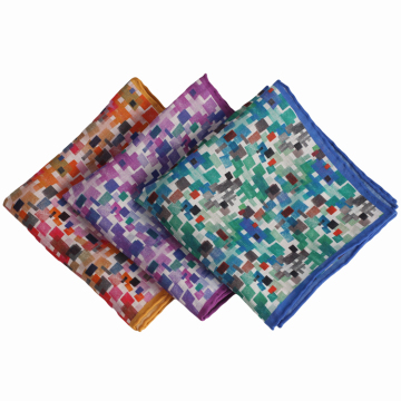 High Quality Hand Rolled 100% Ramie Pocket Square - Printed Square Patch Ramie Manufacture