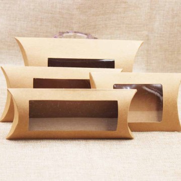 Groothandel Kraft Paper Pillow Box met helder venster