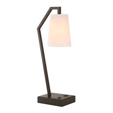 Dark Bronze USB Table Lamp with Fabric Shade for Living Room and Home Office