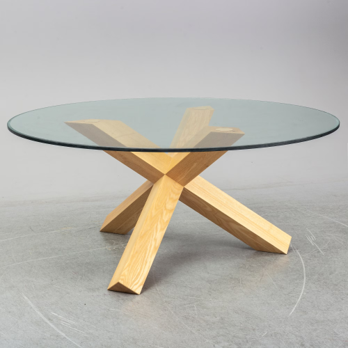 Minimalist Round Glass Top Wood Base Dining Table