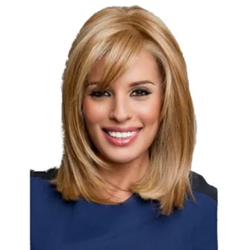 Wholesale heat resistant long straight mix glod and blonde wigs with side-part bangs synthetic hair wigs for women