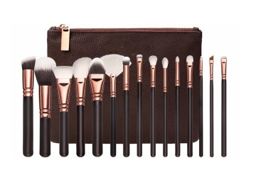 Professional 15pcs Makeup Brush Set with Leather Bag