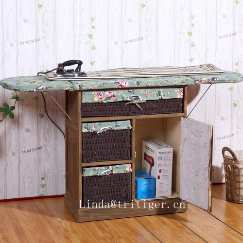 Corner Ironing Board Wood Cabinet with Storage Drawer