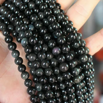 Wholesale Alibaba Round Natural Jewelry 8mm Polished Obsidian Gemstone Beads
