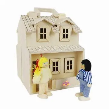Natural Wood Doll House, Play Toy, Basswood + Plywood + Pine