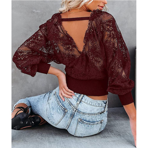 Lace One Piece Bodysuit Women's Lace Patchwork Backless Sweater Tops Manufactory