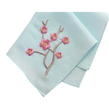 Hand Embroidery Floral Silk Handkerchief Vintage Flower