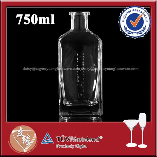 Custom super flint 750ml square glass bottle with special shape
