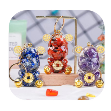 High Quality DIY Natural Crystal Gravel Bear Keychain for Decoration - Wholesale