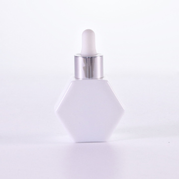 Hexagon Shape White Glass Bottle With silver Dropper