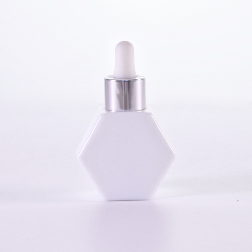 Hexagon Shape White Glass Bottle With silver Dropper