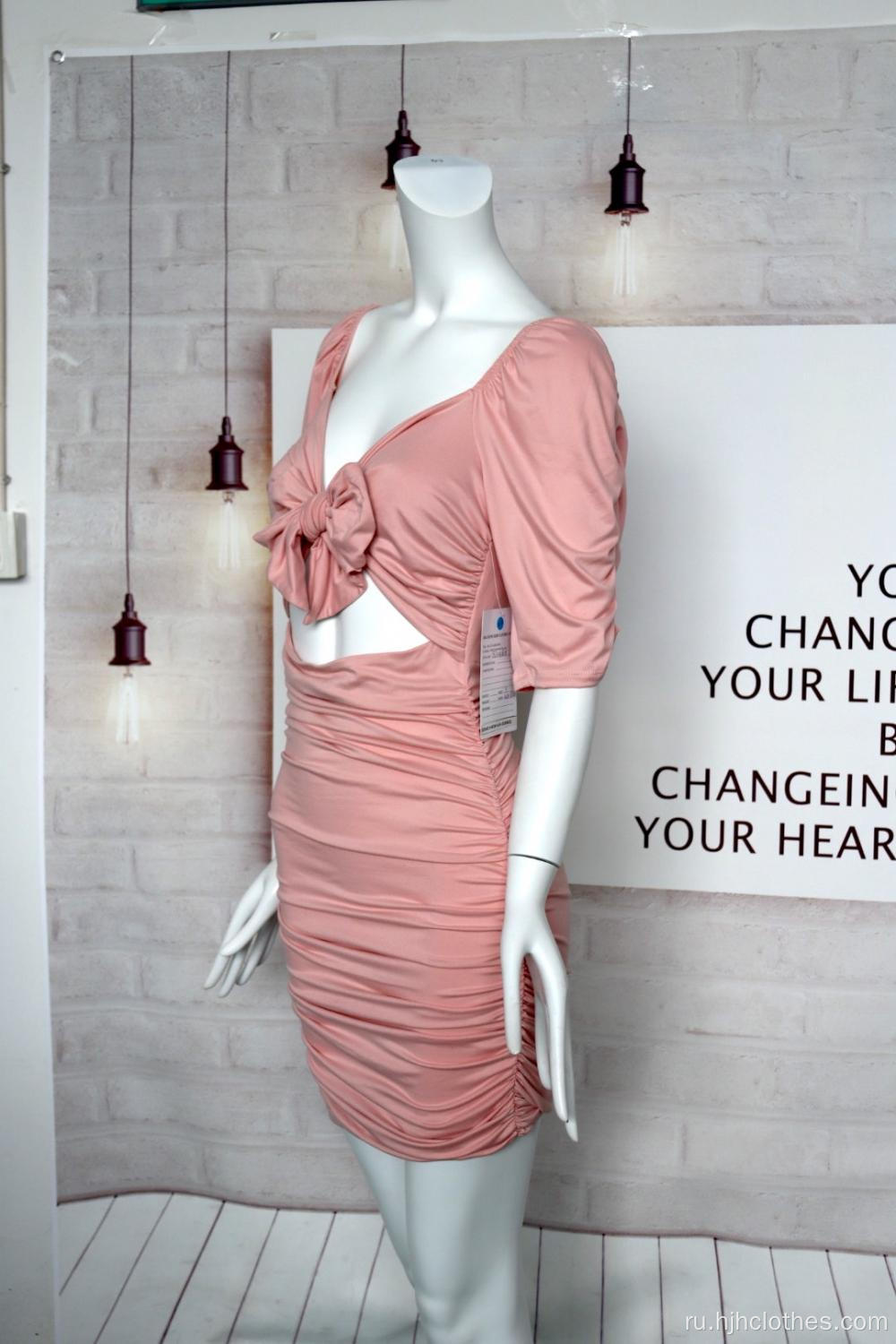 Женское розовое сексуальное тонкое платье