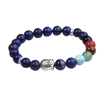 Lapis Lazuli Bracelet Buddha 7 Chakra Gemstone Alloy Beads Jewelry