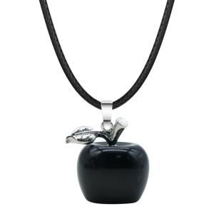 Handmade Craved 20MM Black Obsidian Apple Pendant Necklace