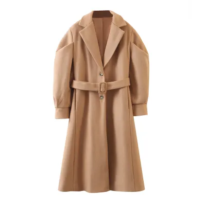 Woolen coat loose over the knee camel women coat temperament wool coat