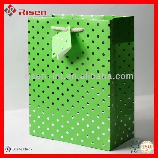 Green Gift Bag with metallic foil stamping covering entire bag