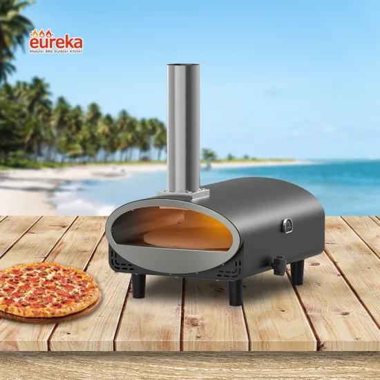 12-Inch Stainless Steel Rotary Stone Cooker Portable Outdoor Pizza Oven with Gas-Pellet Combo