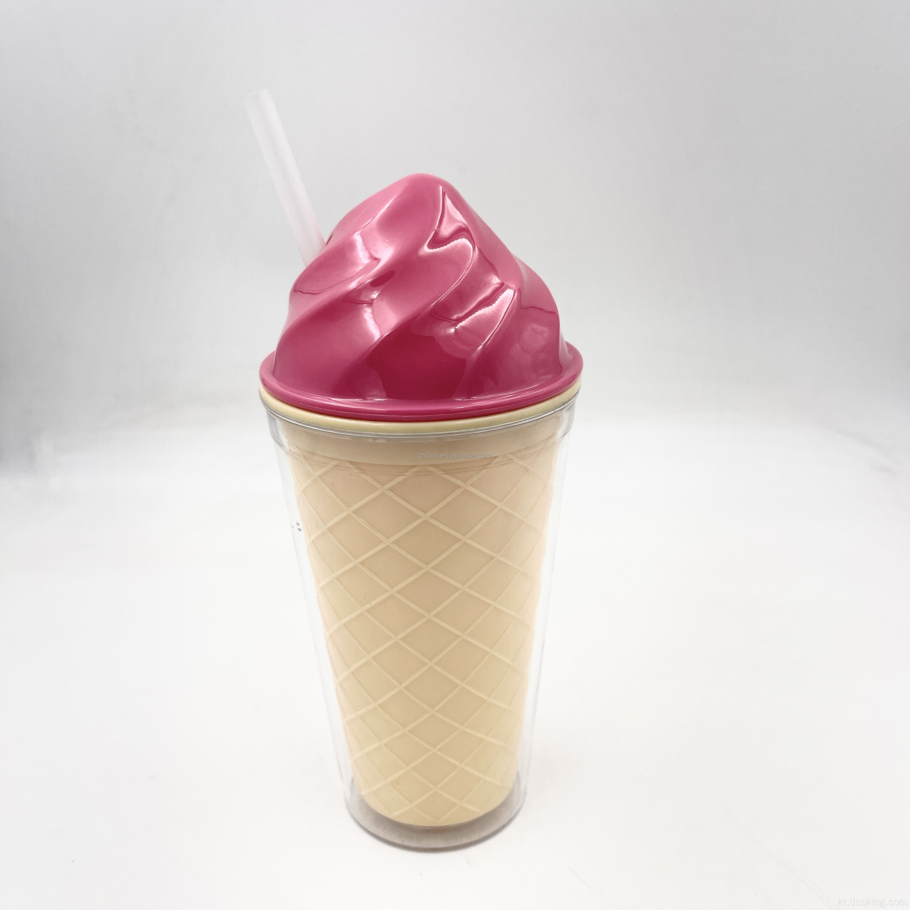 뜨거운 판매 제품 도매 16oz 재사용 가능한 더블 벽 커스텀 컬러 음료 아이스크림 플라스틱 컵 뚜껑