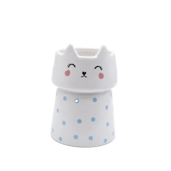 Cute Cat Head Ceramic Vase - Abstract Flower Tube Decor