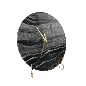 Huaxu Luxury Modern Marble Mantel Clock with Golden Metal Stand