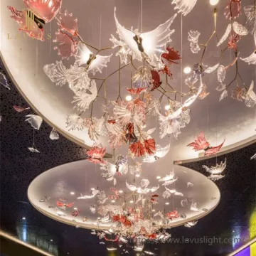 Leaf shape clear pink modern glass chandelier for hotel lobby restaurant lobby