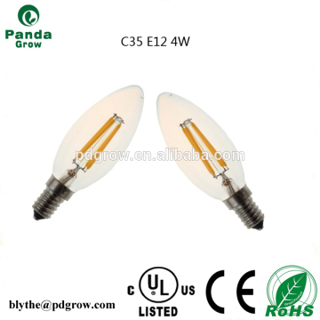 연약한 백색 2700K 120V Dimmable 4W C35 E12 기초 필라멘트 LED Candelabra 전구 동등한 40 와트 백열 전구