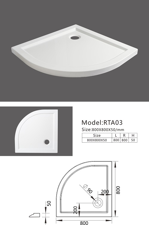 CE Sector Glossy White ABS Acrylic Shower Tray